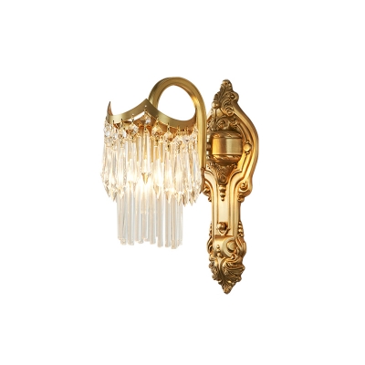 Metal Carved Backplate Wall Lamp Contemporary E14 Sconce Light in Gold for Corridor