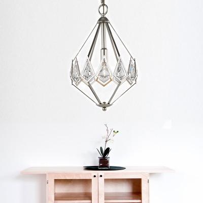 Metal Geometric Hanging Pendant Light 1/3 Lights Modern Nickle Chandelier Lamp with Clear Crystal