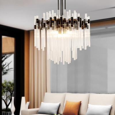 Mid Century Modern Crystal Chandelier Lighting 4 Lights Clear Pendant Lamp in Black Finish