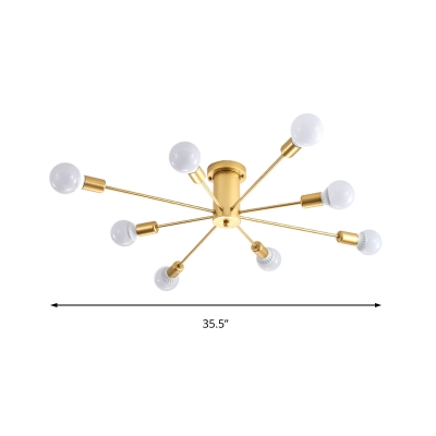 Mid Century Modern Sputnik Ceiling Light Metallic 6/8/10 Lights Gold Semi Flush Lighting