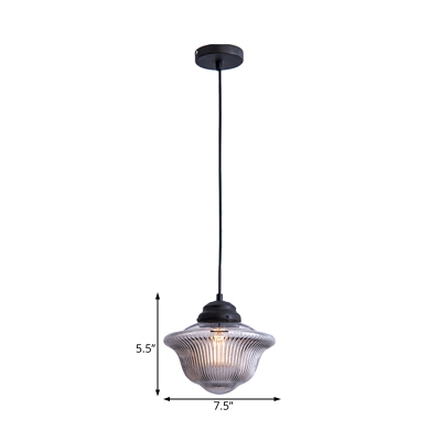 Modern Gyro Pendant Lamp 1 Light Amber/Smoke Ribbed Glass 7.5