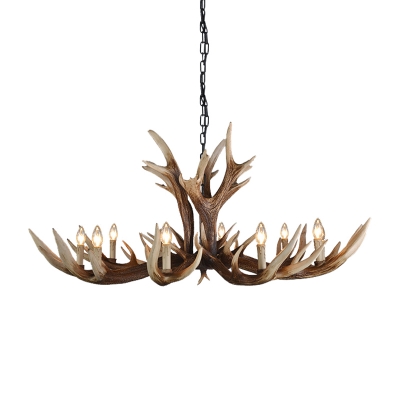 Restaurant Antlers Ceiling Chandelier with Bare Bulb Country Resin 6/8/10/12/15 Lights Pendant Lighting in Light Brown