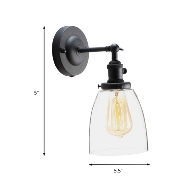 Rotatable Mini Wall Sconce with Clear Glass Cone Shade 1 Light Industrial Wall Mount Plug In Light in Black