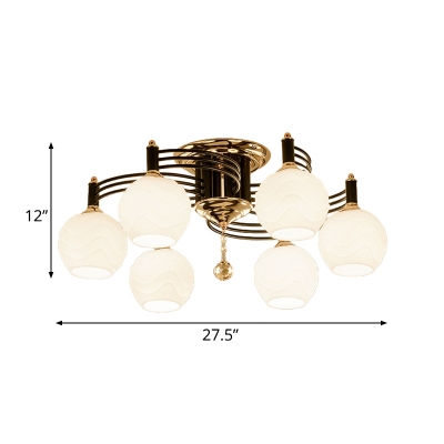 Swirl Arm Semi Flush Ceiling Light Traditional Style 3/6/8 Heads Semi Flush Mount with Orb Frosted Glass Shade