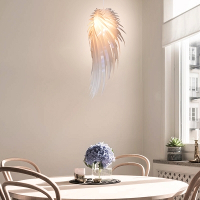 White Feather Pendant Lighting Modern Nordic Single Light Hanging Ceiling Light, 23.5