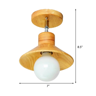 Wooden Square/Trumpet/Pineapple Semi-Flush Ceiling Fixture Contemporary 1 Light Indoor Ceiling Mounted Light
