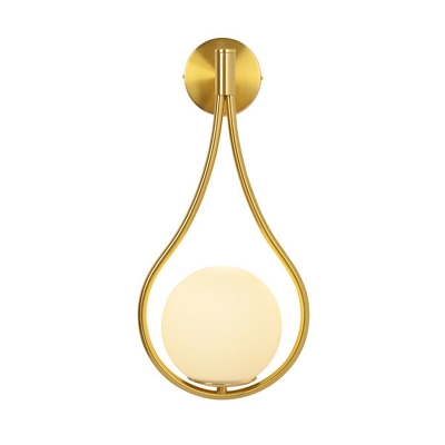1 Light Spherical Sconce Lighting Mid Century Modern Frosted Glass Wall Lamp with Metal Frame
