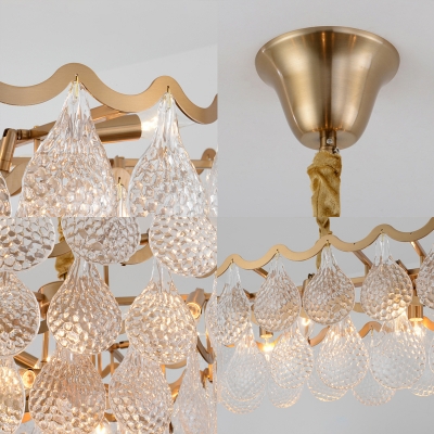 8/15 Lights Teardtop Pendant Lamp with Dimple Glass Shade Modernism Hanging Light in Gold, 25.5