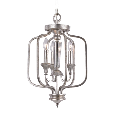 Aged Silver Candle Hanging Lighting with Metal Frame Triple Light Metal Chandelier for Dining Table