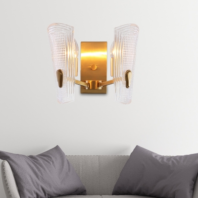 Bedroom Rectangle Backplate Wall Sconce Clear Crystal 1/2 Lights Luxurious Gold Sconce Light