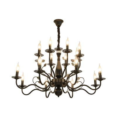 Black/Gold Chandelier Lamp with Candle Vintage Rustic Metal 6/12/16 Lights Hanging Light for Living Room