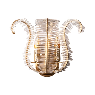 Clear Crystal Curl Wall Mount Light Modern 1/3 Lights Sconce Lighting in Gold for Bedroom