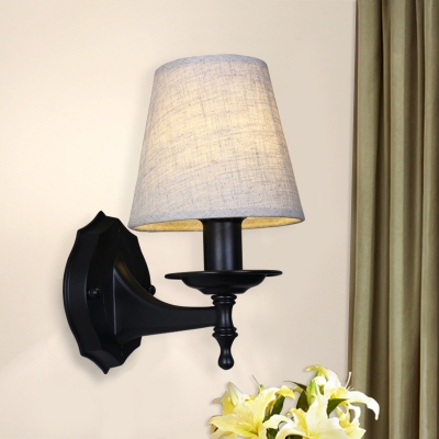 Country Style Cone Wall Sconce Light with Flaxen/White Fabric Shade 1/2 Lights Bedside Wall Lamp