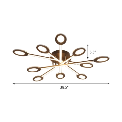 Crossed Lines Semi Flush Mount Lighting Modern Metal 3/4/5/7 Lights Ceiling Light Fixture in Brown