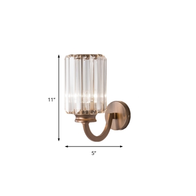 Cylinder Crystal Wall Sconce Modernist 1 Light Clear Wall Lighting Fixture in Copper, 5