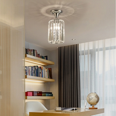 Cylinder/Spiral/Square/Rectangle Semi Flush Lamp Modern Faceted Clear Crystal 1 Head Ceiling Lighting Fixture in Chrome