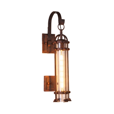 Dark Rust Cylinder Wire Cage Wall Lamp Retro Rustic Metal 1 Light Sconce Light Fixture for Porch