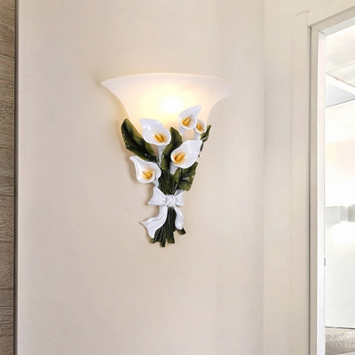 Flared Wall Lamp Light with Flower Country Style Opal Glass 1 Light Wall Mount Lamp