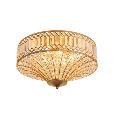 Foyer Round Flush Ceiling Lamp Clear Crystal 3/5 Lights 16