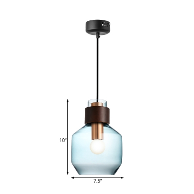 Geometric Hanging Ceiling Light with Amber/Blue/Smoke Glass Shade Simple 1 Light Brass Pendant Lamp