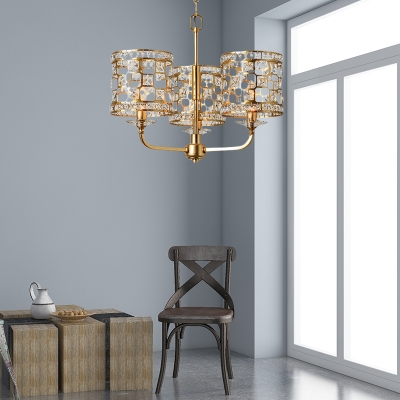 Gold Hollow Out Ceiling Pendant Light Traditional Metal 3 Lights Indoor Lighting with K9 Crystal