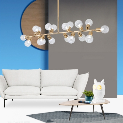 Gold Linear Chandelier Lighting with Clear Textured Glass Modern 18 Lights Indoor Pendant Lamp