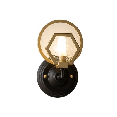 Gold Ring and Hexagon Wall Light 1/2-Light Modern Crystal Metal Wall Lamp for Stair Bathroom