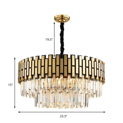 Gold Round Hanging Chandelier Contemporary Metal Crystal Pendant Lights for Living Room