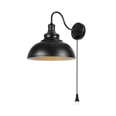 Industrial Barn Wall Sconce Metallic 1 Light Black Wall Mount Plug-in Light with On/Off Switch