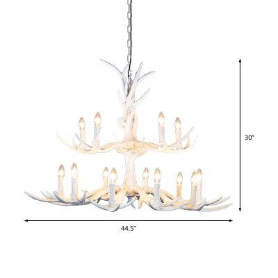 Lodge Antlers Suspension Light Resin 6/15 Lights Chandelier Lighting Fixture with Adjustable Chain in White