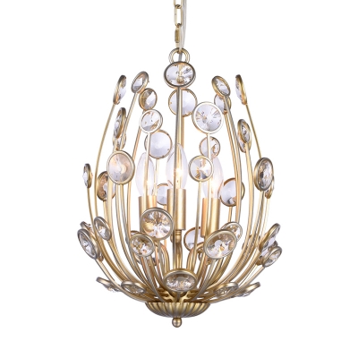 Metal and Crystal Chandelier Lighting Mid Century Modern Champagne Gold Hanging Light