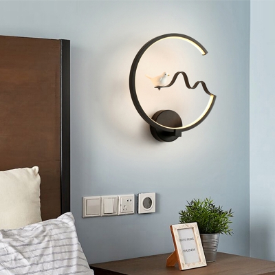 Modern Decorative Ring Sconce Lighting Metal Led Wall Mount Light with Bird Accents