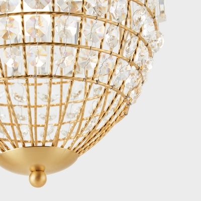 Oval Ceiling Pendant Light Contemporary Clear Crystal Hanging Lamp in Gold for Entryway