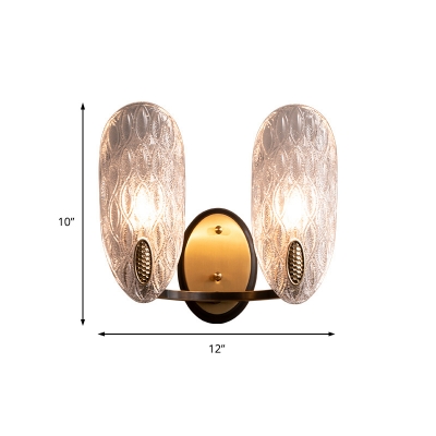 Oval Textured Glass Wall Lamp Modern 1/2-Light Wall Light Fixture in Black and Gold for Corridor