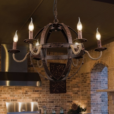 Rust Pendant Lighting with Candle Loft Style Iron Shade Hanging Ceiling Light for Dining Room