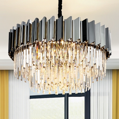 Silver Round Pendant Lighting Modern Crystal Metal Chandelier Light Fixture for Living Room