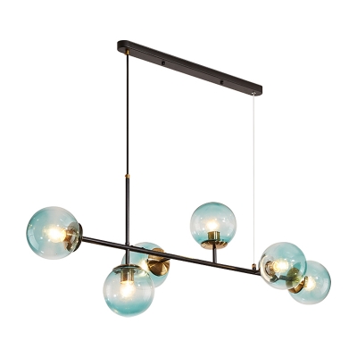 Spherical Island Chandelier with Amber/Blue/Smoke/White Glass Shade 6 Lights Modern Hanging Lamp