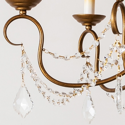 Traditional Candle Chandelier Pendant Light 6/9 Lights Crystal Beaded Hanging Pendant in Brass