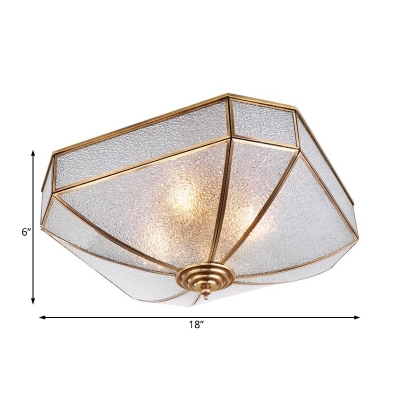 Traditional Geometric Flush Ceiling Lamp Dimple Glass 4 Lights Flushmount Lighting in Brass for Living Room