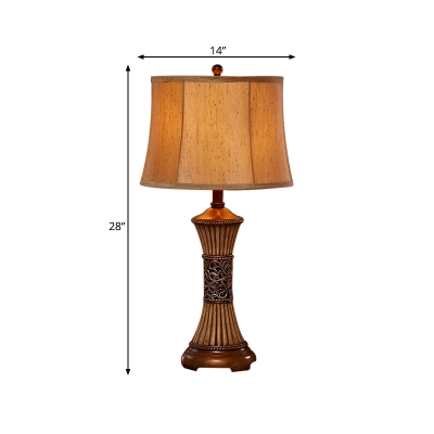 Traditional Vintage Table Light with Linen Drum Shade 1 Light Bedside Table Lighting in Bronze