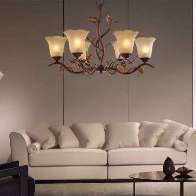 Village Style Branch Hanging Ceiling Light Frosted Glass Shade 3/5/6/8 Lights Bedroom Chandelier