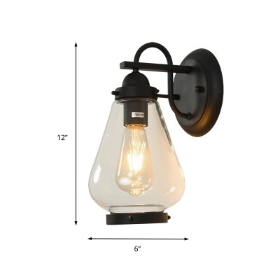 Vintage Industrial Teardrop Wall Sconce Lighting Fixture Pure Glass 1 Head Black Backplate Sconce Light for Porch