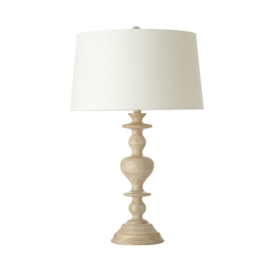 White Barrel Shade Table Lamp with Resin Base 1 Light Country Style Fabric Standing Table Light