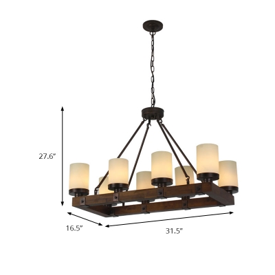 Wooden Rectangle Island Chandelier with Opal Glass Shade Country Style 6/8 Heads Pendant Lamp for Kitchen Island