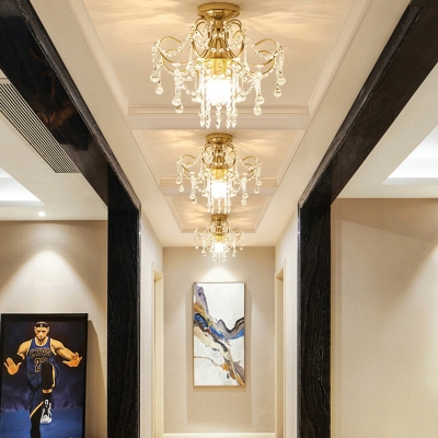 1/3 Light Crystal Semi Flush for Corridor, Modern Metal Curved Semi Flush Ceiling Lights
