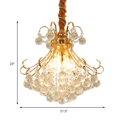 3/4 Lights Clear Crystal Pendant Lighting Modern Hanging Ceiling Light in Gold, 12