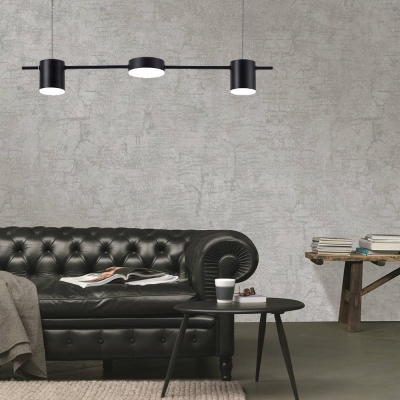 3/5 Lights Linear Chandelier with Drum Metal Shade Post Modern Hanging Ceiling Light in Black/Gold, Warm/White Light