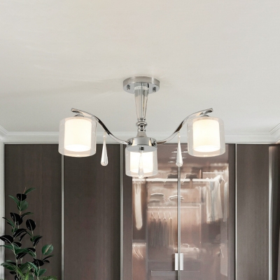 3/6/8/10 Lights Cylinder Semi Flushmount Light with Inner White Glass Modernism Living Room Lighting in Chrome