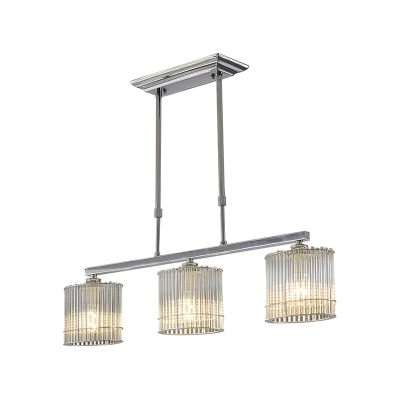 3 Heads Linear Pendant Light Contemporary Clear Faceted Crystal Kitchen Island Lighting in Chrome