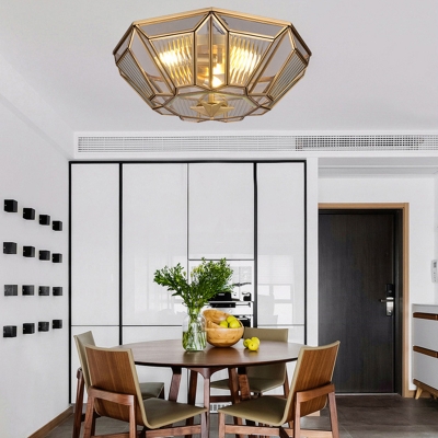 4 Bulbs Geometric Ceiling Flushmount Light Vintage Flush Ceiling Lamp in Brass Finish for Bedroom